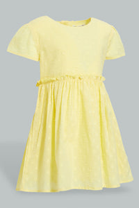 Redtag-Yellow-Dobby-Front-Gather-Dress-Dresses-Infant-Girls-3 to 24 Months