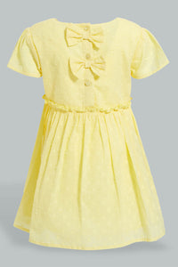 Redtag-Yellow-Dobby-Front-Gather-Dress-Dresses-Infant-Girls-3 to 24 Months