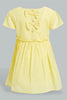 Redtag-Yellow-Dobby-Front-Gather-Dress-Dresses-Infant-Girls-3 to 24 Months