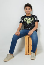 تنزيل الصورة على معرض الصور، Redtag-Black-Allover-Print-T-Shirt-All-Over-Prints-Senior-Boys-9 to 14 Years
