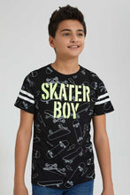 تنزيل الصورة على معرض الصور، Redtag-Black-Allover-Print-T-Shirt-All-Over-Prints-Senior-Boys-9 to 14 Years

