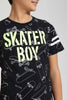 Redtag-Black-Allover-Print-T-Shirt-All-Over-Prints-Senior-Boys-9 to 14 Years