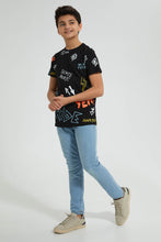 تنزيل الصورة على معرض الصور، Redtag-Black-Allover-Print-T-Shirt-All-Over-Prints-Senior-Boys-9 to 14 Years
