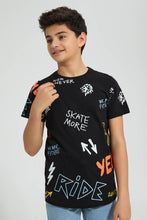 تنزيل الصورة على معرض الصور، Redtag-Black-Allover-Print-T-Shirt-All-Over-Prints-Senior-Boys-9 to 14 Years
