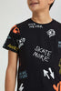 Redtag-Black-Allover-Print-T-Shirt-All-Over-Prints-Senior-Boys-9 to 14 Years