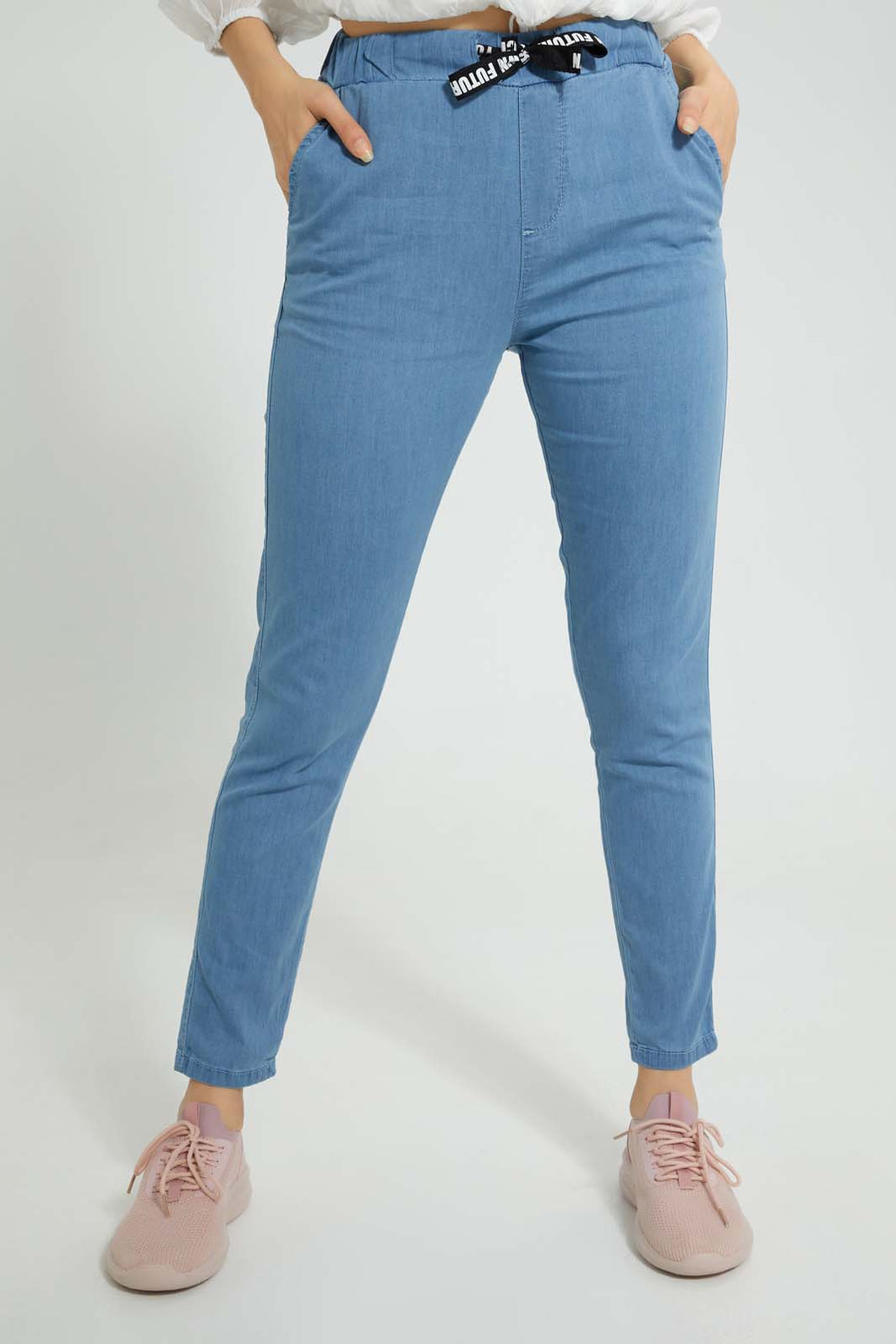 Redtag-Blue-Denim-Joggers-With-Folded-Hem-Jeggings-Women's-