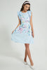 Redtag-Lt-Blue-Floral-Ruffled-Sleeve-Dress-Dresses-Senior-Girls-9 to 14 Years