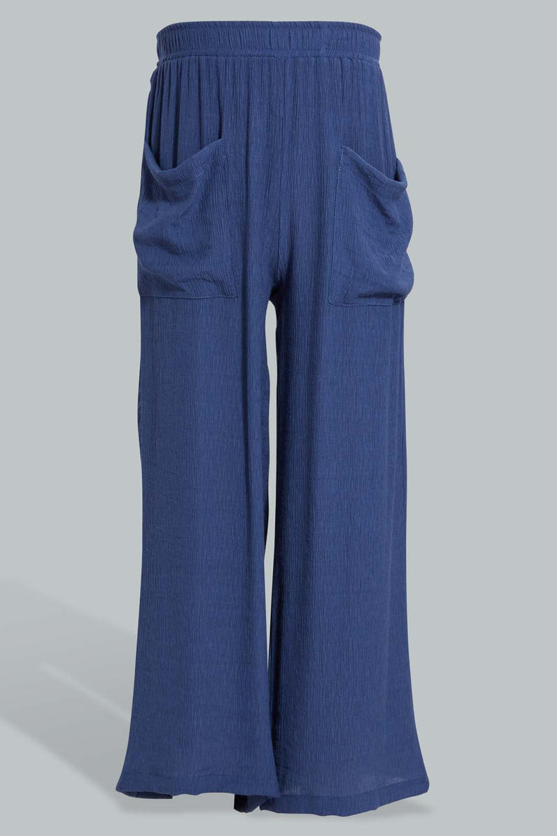 Redtag-Blue-Jacquard-Culotte-Cargo-Pants-Senior-Girls-9 to 14 Years