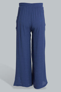 Redtag-Blue-Jacquard-Culotte-Cargo-Pants-Senior-Girls-9 to 14 Years