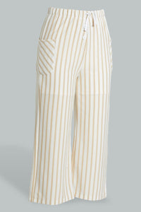 Redtag-White/Beige-Stripe-Knitted-Culottes-Trousers-Senior-Girls-9 to 14 Years