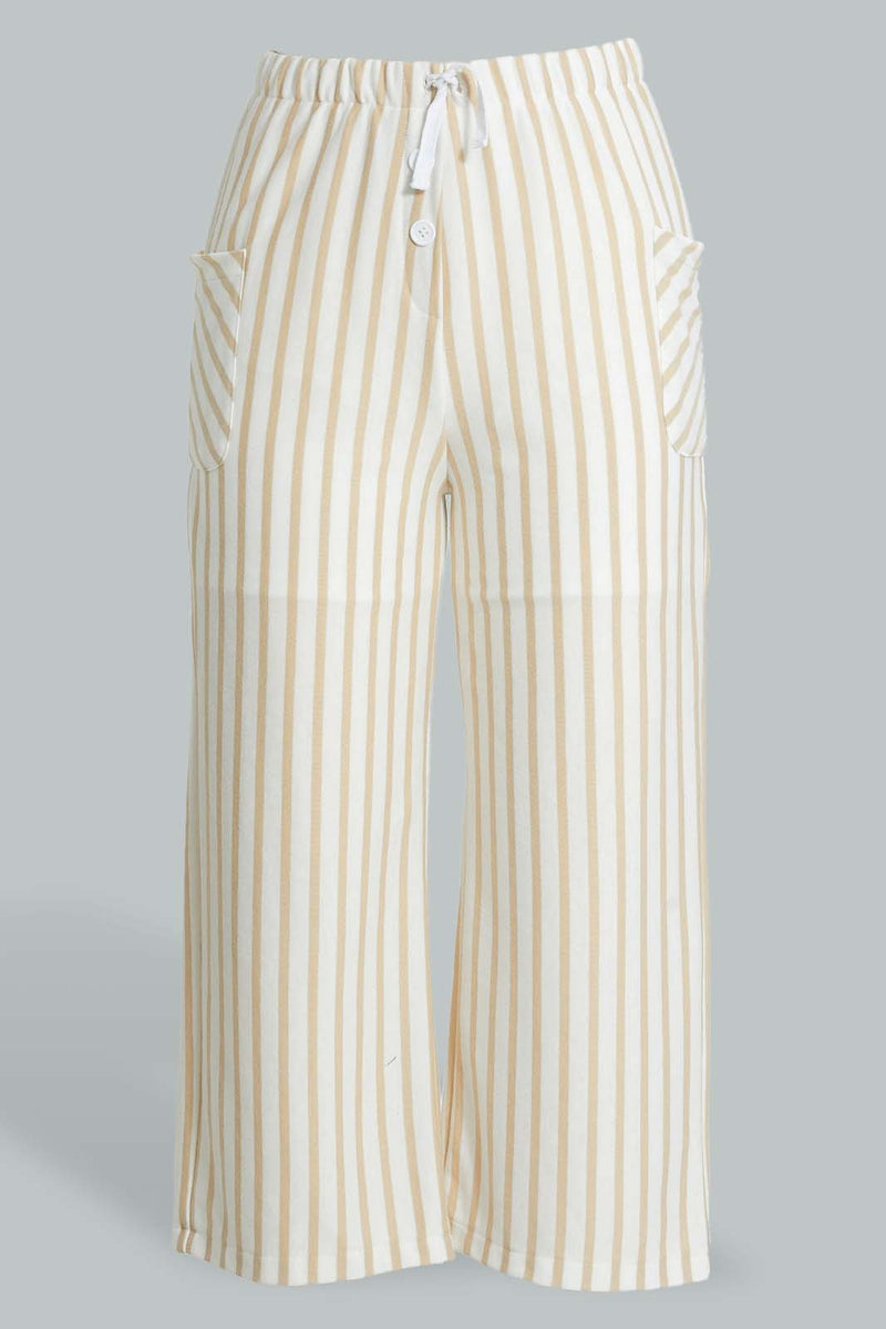 Redtag-White/Beige-Stripe-Knitted-Culottes-Trousers-Senior-Girls-9 to 14 Years