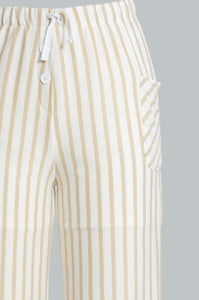 Redtag-White/Beige-Stripe-Knitted-Culottes-Trousers-Senior-Girls-9 to 14 Years