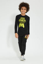 Load image into Gallery viewer, Redtag-Black-Game-Print-Longsleeve-Tshirt-Long-Sleeves-Boys-2 to 8 Years
