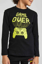 Load image into Gallery viewer, Redtag-Black-Game-Print-Longsleeve-Tshirt-Long-Sleeves-Boys-2 to 8 Years
