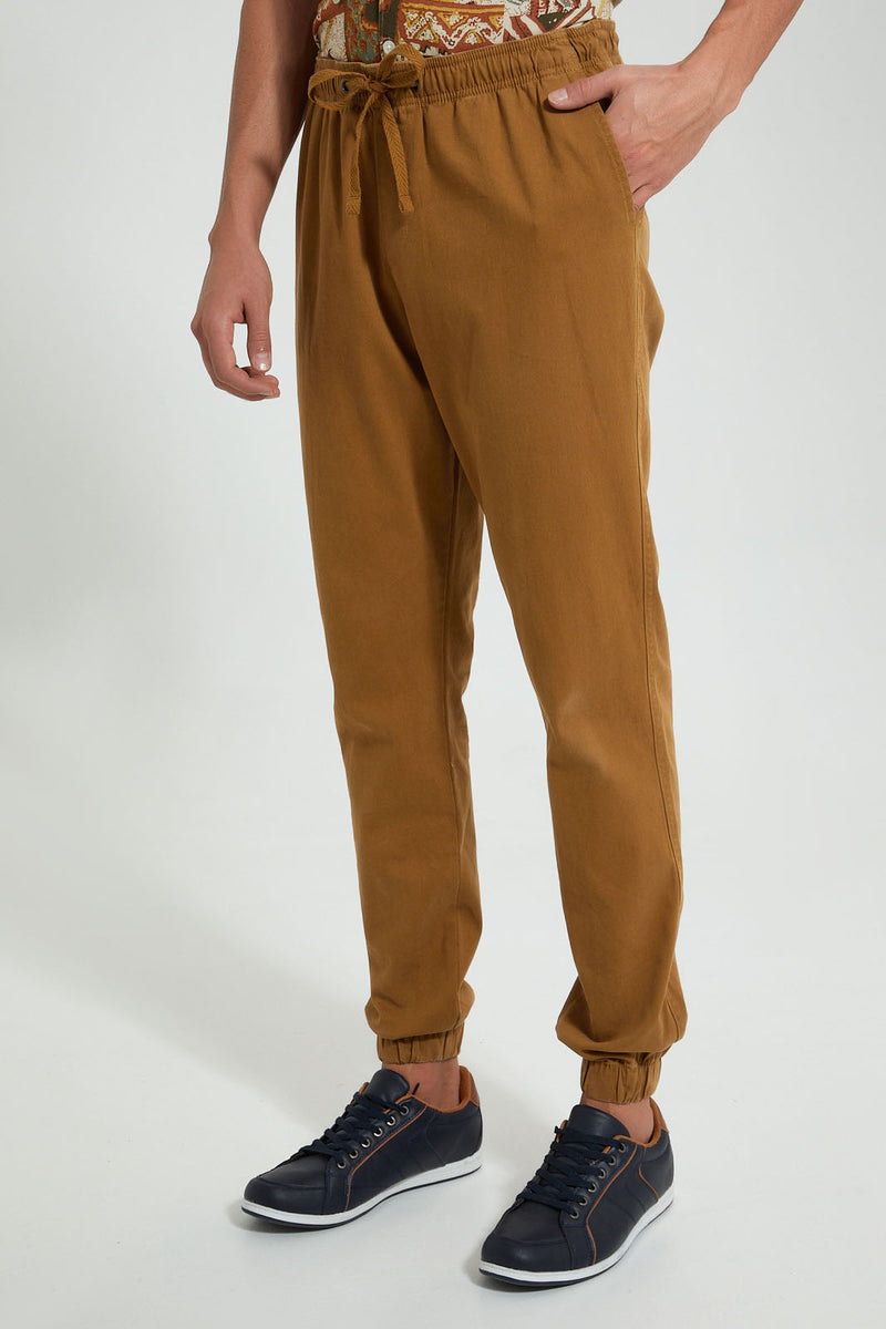 Redtag-Tan-Brown-Slim-Fit-Jogger-Trousers-Men's-