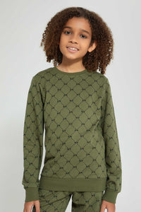 Redtag-Olive-Allover-Ny-Print-Jog-Suit-Jog-Sets-Senior-Boys-9 to 14 Years