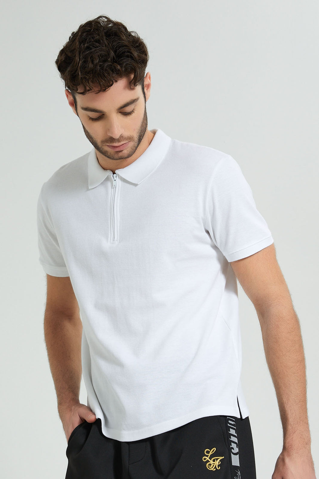 Redtag-White-Zip-Placket-Polo-Shirt-Colour:White,-Filter:Men's-Clothing,-Men-T-Shirts,-New-In,-New-In-Men,-Non-Sale,-S22B,-Section:Men,-TBL-Men's-