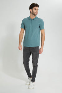 Redtag-Sage-Green-Zip-Placket-Polo-Shirt-Colour:Green,-Filter:Men's-Clothing,-Men-T-Shirts,-New-In,-New-In-Men,-Non-Sale,-S22B,-Section:Men,-TBL-Men's-