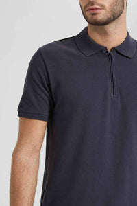 Redtag-Slate-Grey-Zip-Placket-Polo-Shirt-Colour:Dark-Grey,-Filter:Men's-Clothing,-Men-T-Shirts,-New-In,-New-In-Men,-Non-Sale,-S22B,-Section:Men,-TBL-Men's-