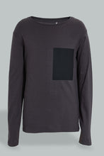 Load image into Gallery viewer, Redtag-Charcoal-Patch-With-Emboss-Print-T-Shirt-Cut-And-Sewn-Senior-Boys-9 to 14 Years
