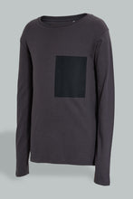 Load image into Gallery viewer, Redtag-Charcoal-Patch-With-Emboss-Print-T-Shirt-Cut-And-Sewn-Senior-Boys-9 to 14 Years
