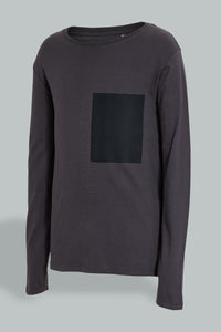 Redtag-Charcoal-Patch-With-Emboss-Print-T-Shirt-Cut-And-Sewn-Senior-Boys-9 to 14 Years