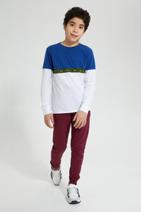 Redtag-Blue-Tape-In-Between-T-Shirt-Embellished-Senior-Boys-9 to 14 Years