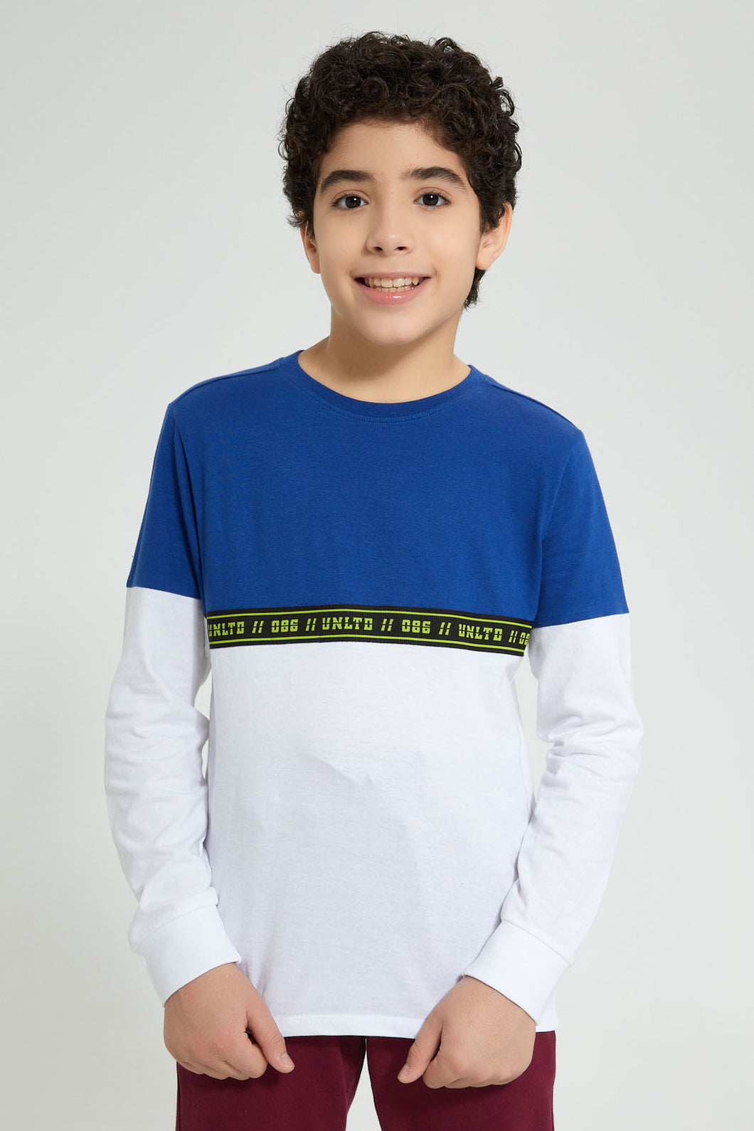 Redtag-Blue-Tape-In-Between-T-Shirt-Embellished-Senior-Boys-9 to 14 Years