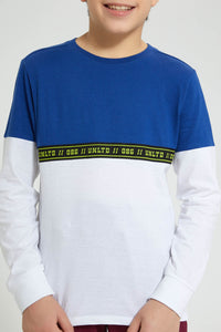 Redtag-Blue-Tape-In-Between-T-Shirt-Embellished-Senior-Boys-9 to 14 Years