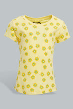 Load image into Gallery viewer, Redtag-Yellow-Printed-Graphic-Short-Sleeve-Tee-All-Over-Prints-Infant-Girls-3 to 24 Months
