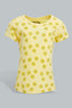 Redtag-Yellow-Printed-Graphic-Short-Sleeve-Tee-All-Over-Prints-Infant-Girls-3 to 24 Months