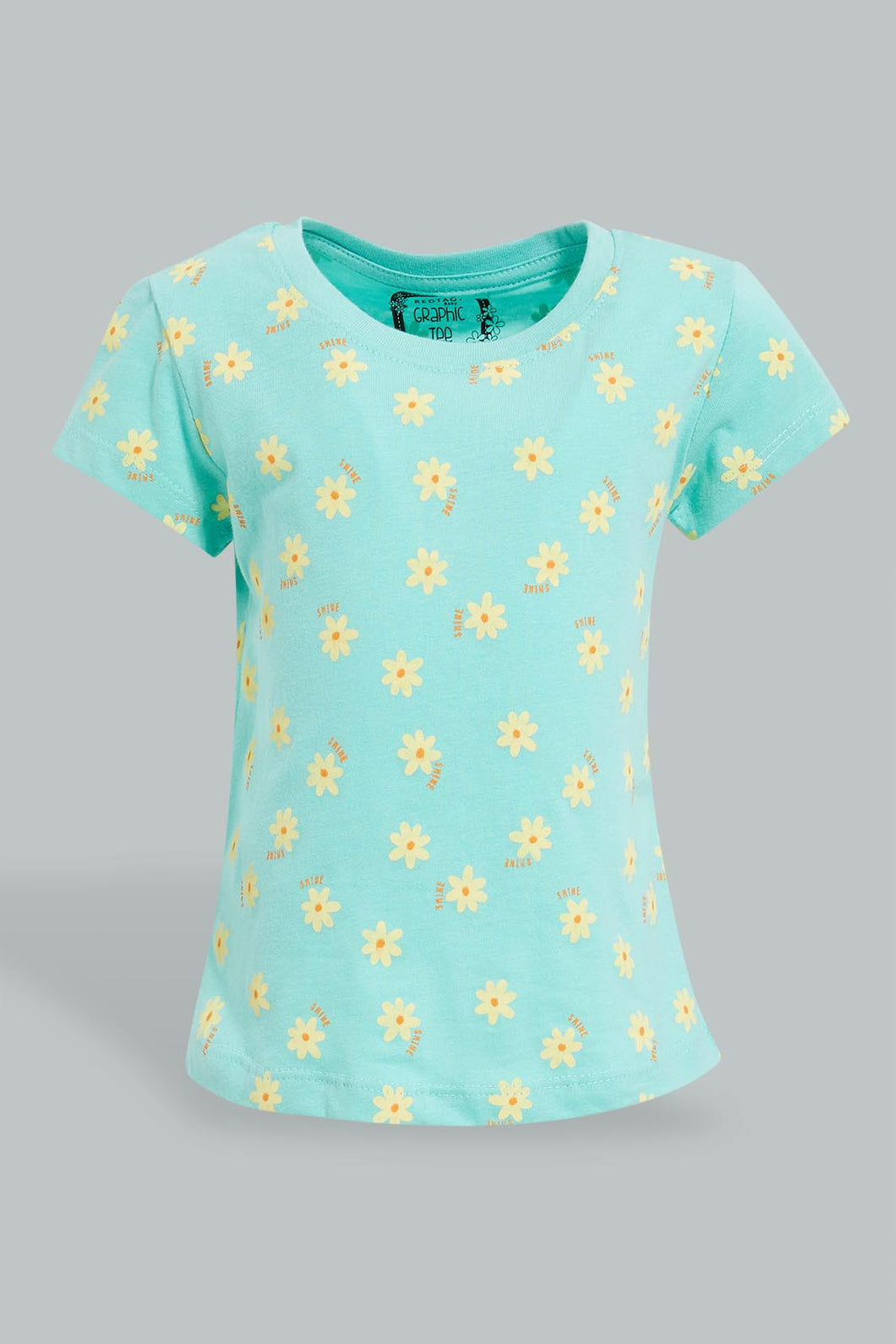 Redtag-Mint-Placement-Print-Graphic-Short-Sleeve-T-Shirt-Colour:Mint,-Filter:Infant-Girls-(3-to-24-Mths),-Infant-Girls-T-Shirts,-New-In,-New-In-ING,-Non-Sale,-S22B,-Section:Kidswear,-TBL-Infant-Girls-3 to 24 Months