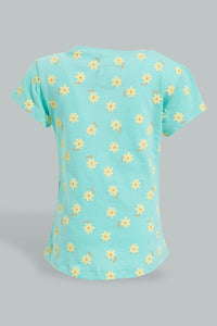 Redtag-Mint-Placement-Print-Graphic-Short-Sleeve-T-Shirt-Colour:Mint,-Filter:Infant-Girls-(3-to-24-Mths),-Infant-Girls-T-Shirts,-New-In,-New-In-ING,-Non-Sale,-S22B,-Section:Kidswear,-TBL-Infant-Girls-3 to 24 Months