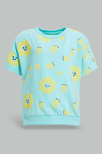 Redtag-Aqua-Short-Sleeve-Aop-Tee-All-Over-Prints-Infant-Girls-3 to 24 Months