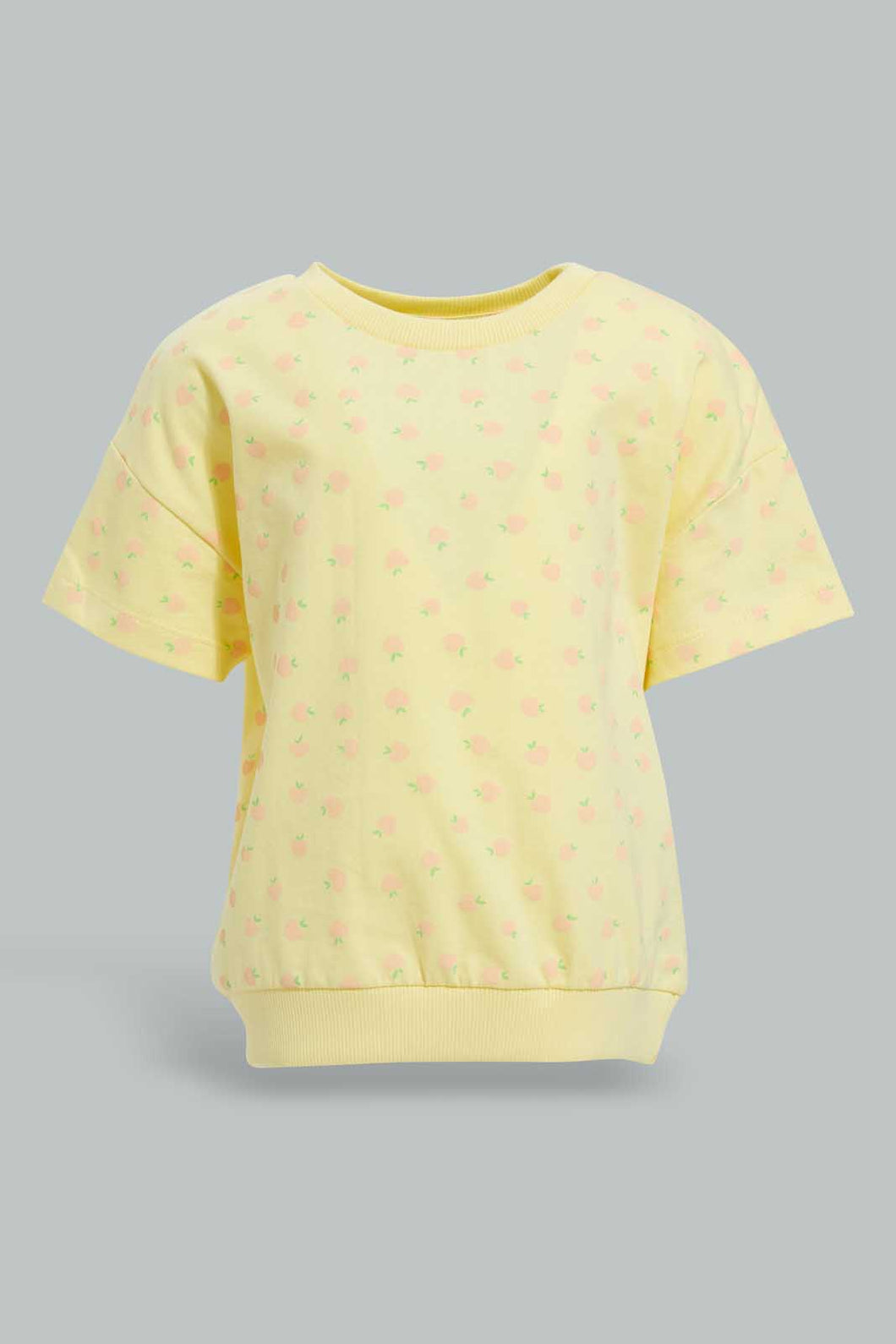 Redtag-Yellow-Short-Sleeve-Aop-Tee-All-Over-Prints-Infant-Girls-3 to 24 Months