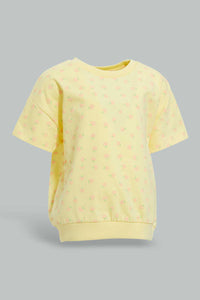 Redtag-Yellow-Short-Sleeve-Aop-Tee-All-Over-Prints-Infant-Girls-3 to 24 Months