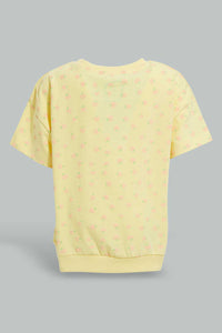 Redtag-Yellow-Short-Sleeve-Aop-Tee-All-Over-Prints-Infant-Girls-3 to 24 Months