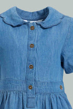 Load image into Gallery viewer, Redtag-Colar-Front-Open-Denim-Dress-Colour:Blue,-Filter:Infant-Girls-(3-to-24-Mths),-Infant-Girls-Dresses,-New-In,-New-In-ING,-Non-Sale,-S22B,-Section:Kidswear-Infant-Girls-3 to 24 Months
