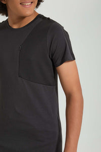Redtag-Charcoal-Zip-T-Shirt-All-Over-Prints-Senior-Boys-9 to 14 Years