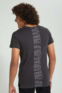 Redtag-Charcoal-Zip-T-Shirt-All-Over-Prints-Senior-Boys-9 to 14 Years