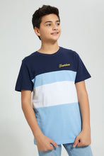 Load image into Gallery viewer, Redtag-Navy-Color-Block-T-Shirt-All-Over-Prints-Senior-Boys-9 to 14 Years
