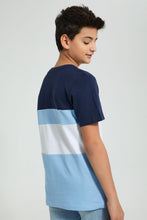 Load image into Gallery viewer, Redtag-Navy-Color-Block-T-Shirt-All-Over-Prints-Senior-Boys-9 to 14 Years
