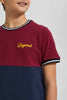 Redtag-Burgundy-Color-Block-T-Shirt-All-Over-Prints-Senior-Boys-9 to 14 Years