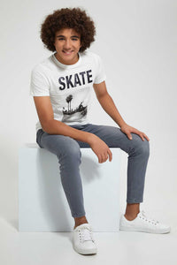 Redtag-White-Emboss-T-Shirt-All-Over-Prints-Senior-Boys-9 to 14 Years