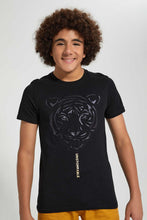 Load image into Gallery viewer, Redtag-Black-Emboss-Tiger-Face-T-Shirt-All-Over-Prints-Senior-Boys-9 to 14 Years
