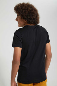 Redtag-Black-Emboss-Tiger-Face-T-Shirt-All-Over-Prints-Senior-Boys-9 to 14 Years