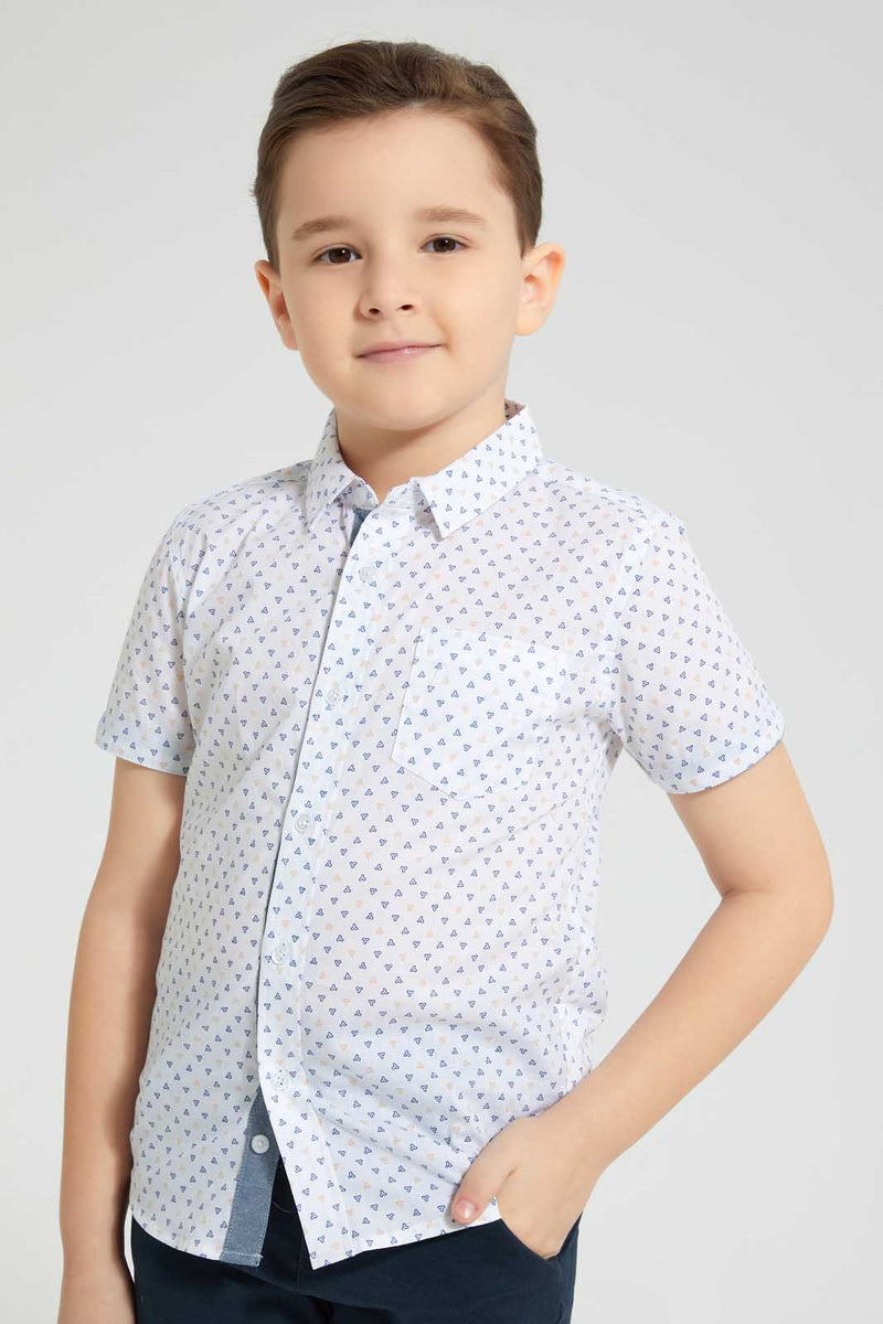 Redtag-White-Printed-Short-Sleeve-Shirt-Casual-Shirts-Boys-2 to 8 Years