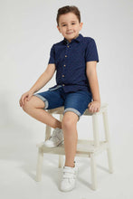 تنزيل الصورة على معرض الصور، Redtag-Navy-Printed-Short-Sleeve-Shirt-Casual-Shirts-Boys-2 to 8 Years
