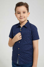 تنزيل الصورة على معرض الصور، Redtag-Navy-Printed-Short-Sleeve-Shirt-Casual-Shirts-Boys-2 to 8 Years
