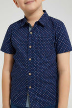 تنزيل الصورة على معرض الصور، Redtag-Navy-Printed-Short-Sleeve-Shirt-Casual-Shirts-Boys-2 to 8 Years
